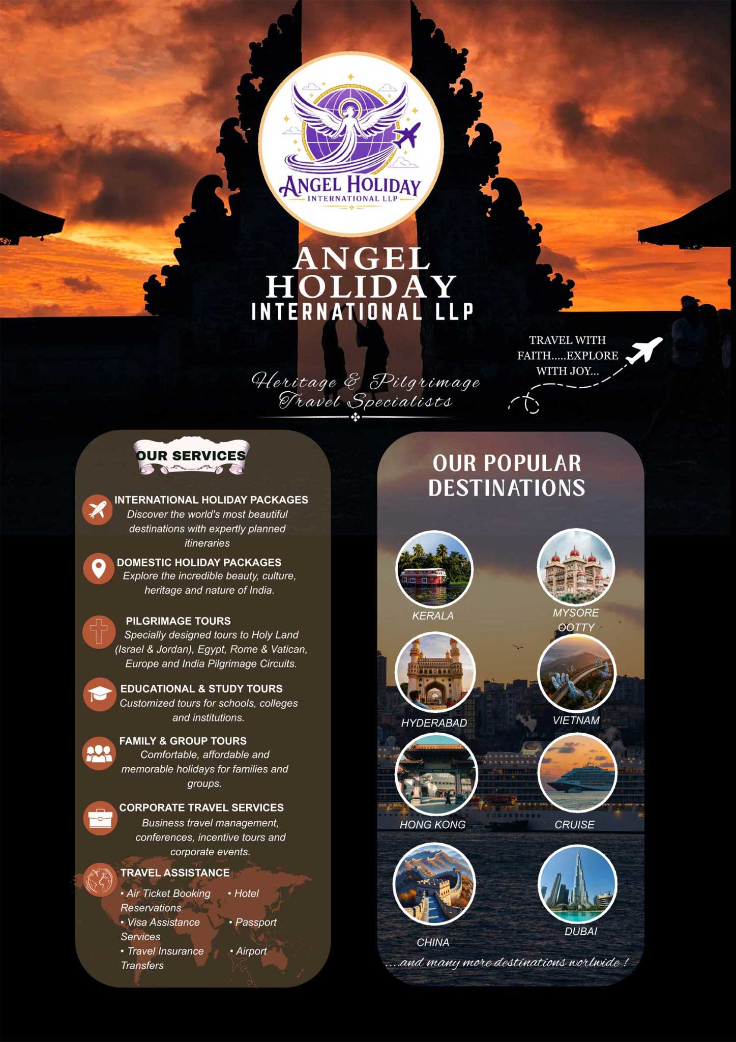 Angel Holiday International LLP travel services and destinations poster
